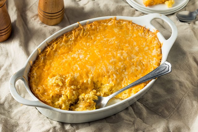 Homemade Corn Pudding Casserole with Cheddar Cheese