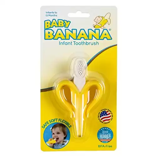 Baby Banana Yellow Banana Infant Toothbrush, Easy to Hold, Made in the USA, Train Infants Babies and Toddlers for Oral Hygiene, Teether Effect for Sore Gums, 4.33" x 0.39" x 7.87", BR00...