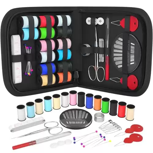 Coquimbo Sewing Kit for Adults, Kids, Beginner, Home, Traveler,Emergency, Portable Sewing Supplies Contains Soft Tape Measure, Scissors, Thimble, Thread, Sewing Needles etc(Black, S)