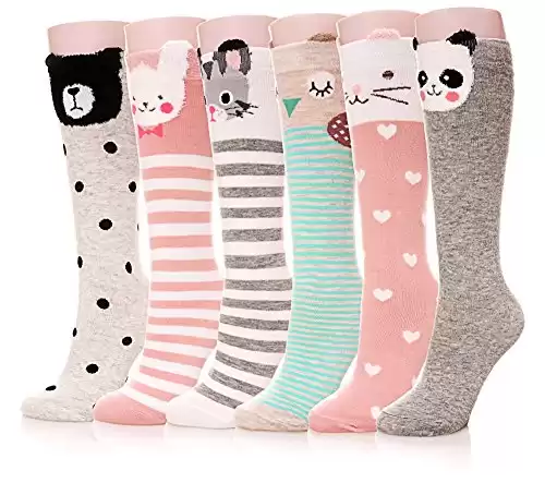 Color City Girls Socks Knee High Stockings Cartoon Animal Warm Cotton Socks (6 Pairs Animal