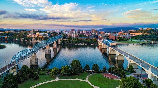 Aerial of Chattanooga Tennessee TN Skyline