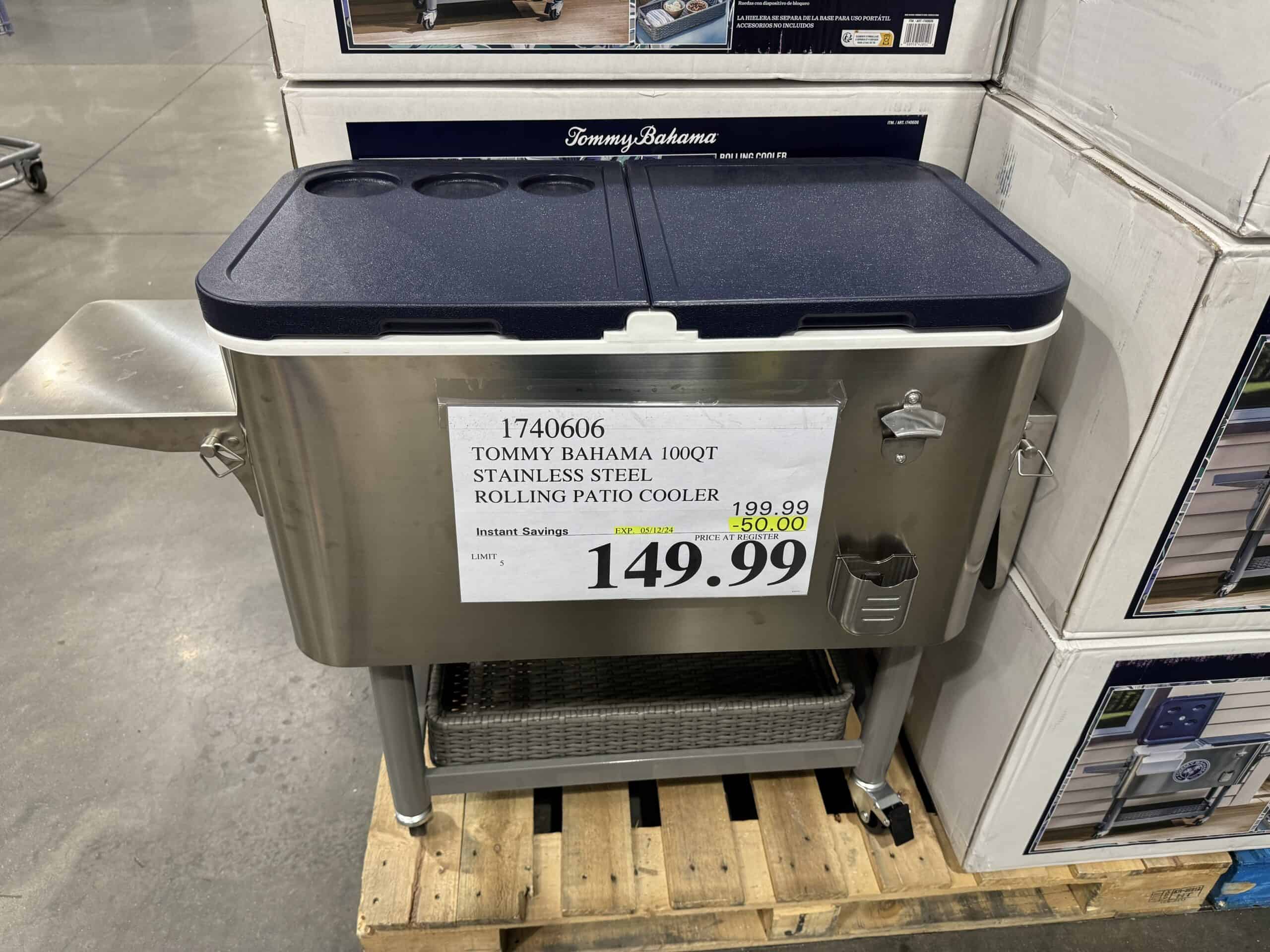 Tommy Bahama 100 Quart Stainless Steel Rolling Patio Cooler 