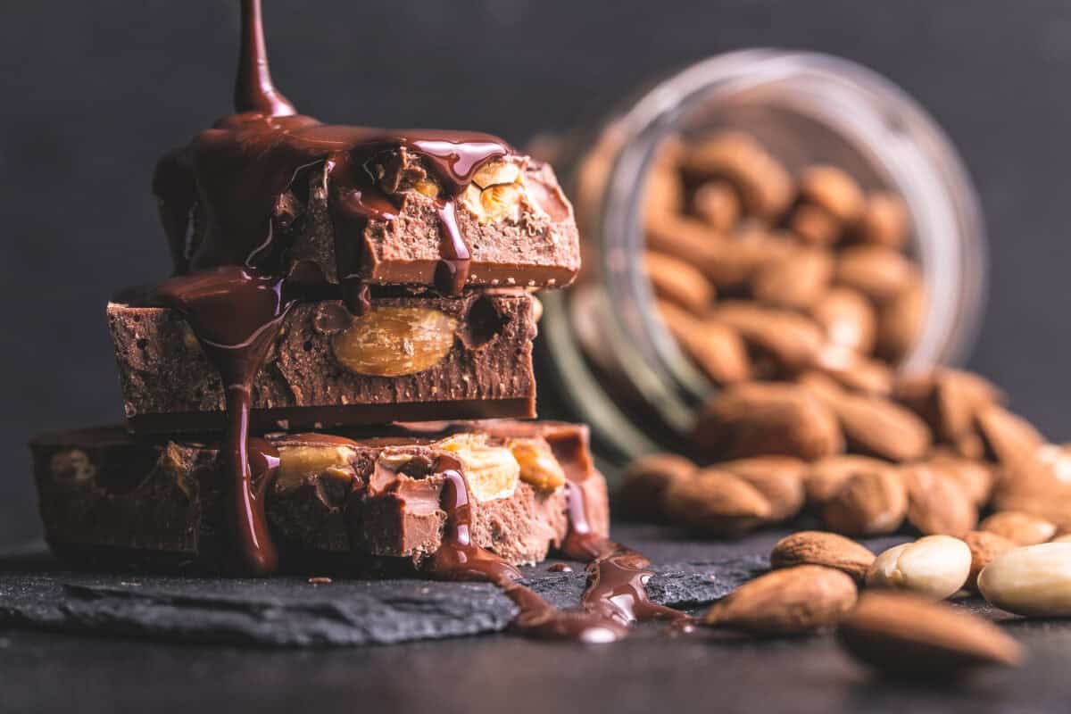 Chocolate turron with whole almonds