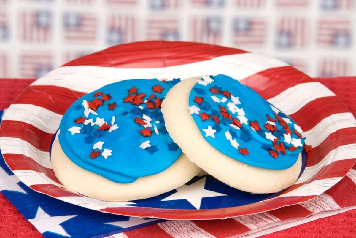 A plate of patriotic cookies celebrating the fourth of July.