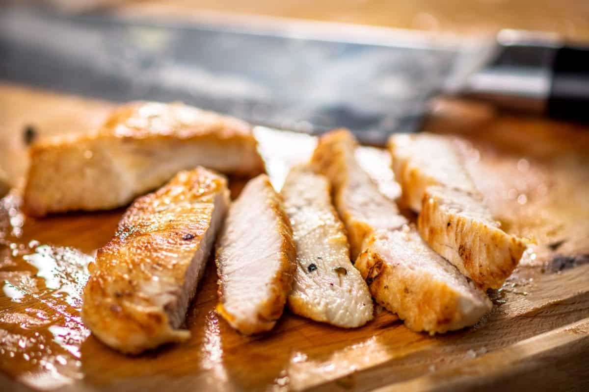 Grilled chicken nuggets cut into strips