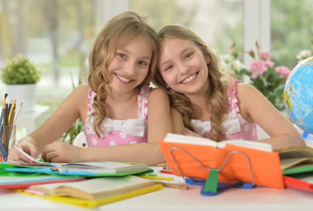 little girls doing homework