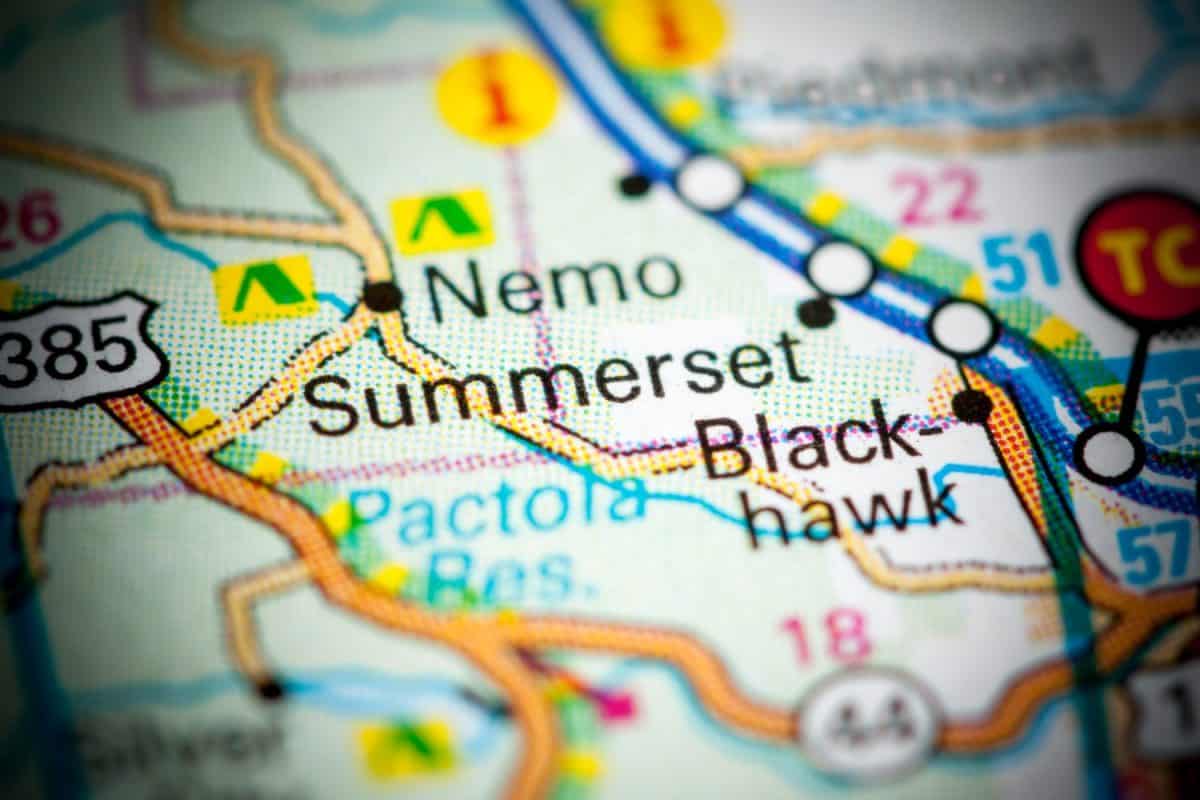 Summerset. South Dakota. USA on a map.