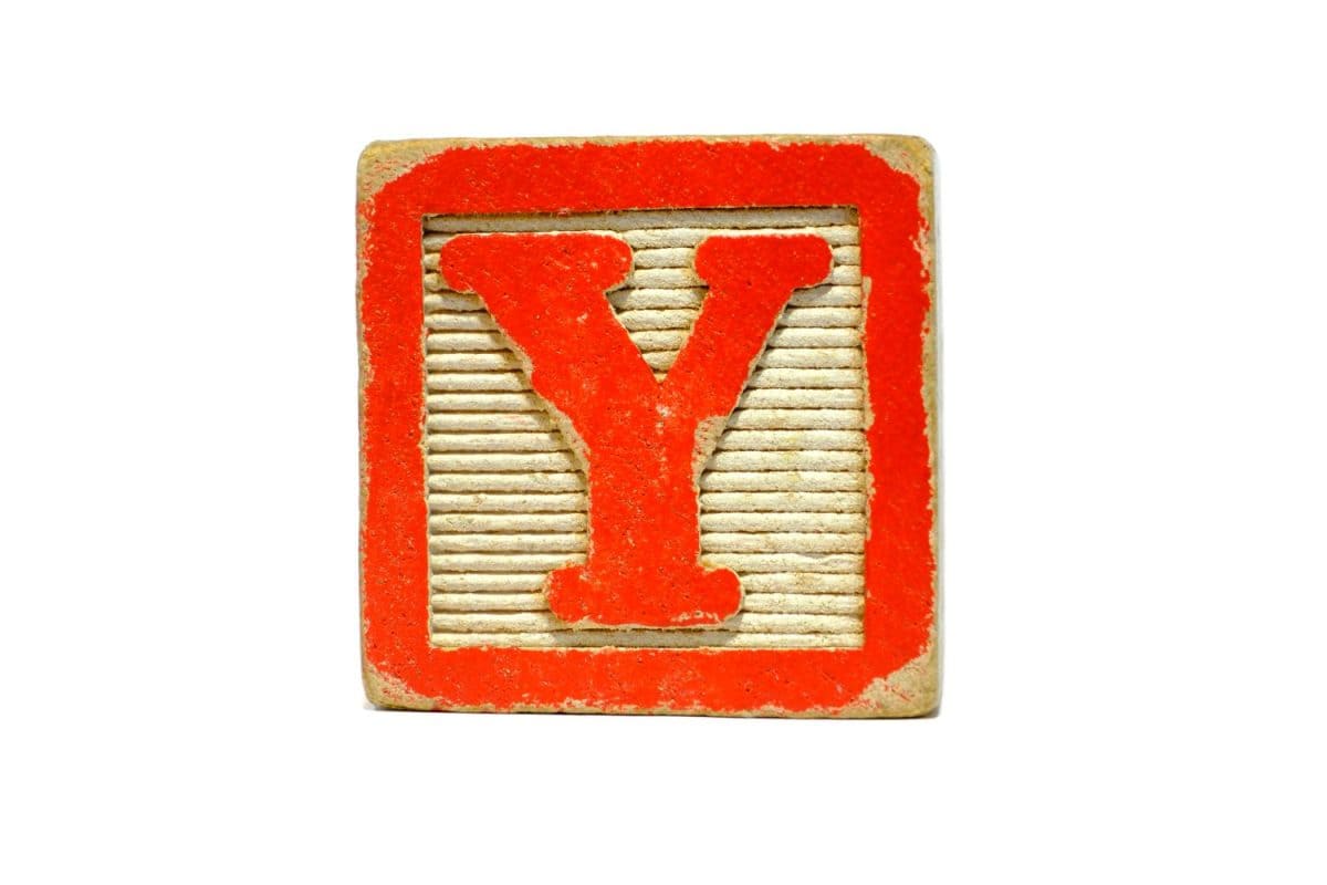 Distressed Red and White Toy Block, Letter Y