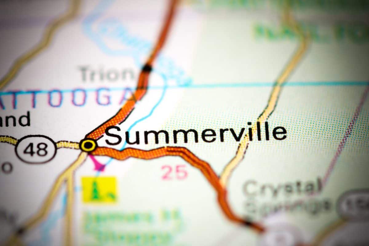 Summerville. Georgia. USA on a map