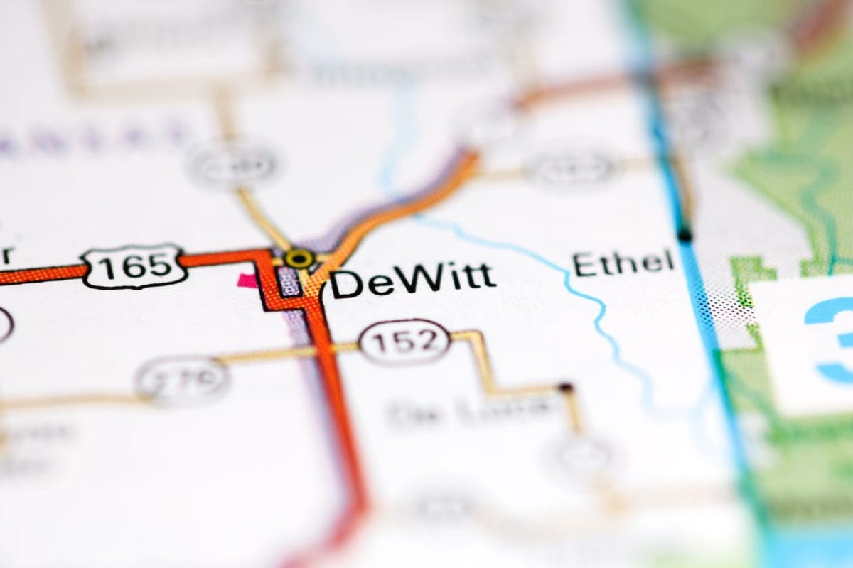 DeWitt. Arkansas. USA on a geography map