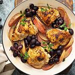 Chicken thighs roasted with grapes and apples, fall dinner recipe