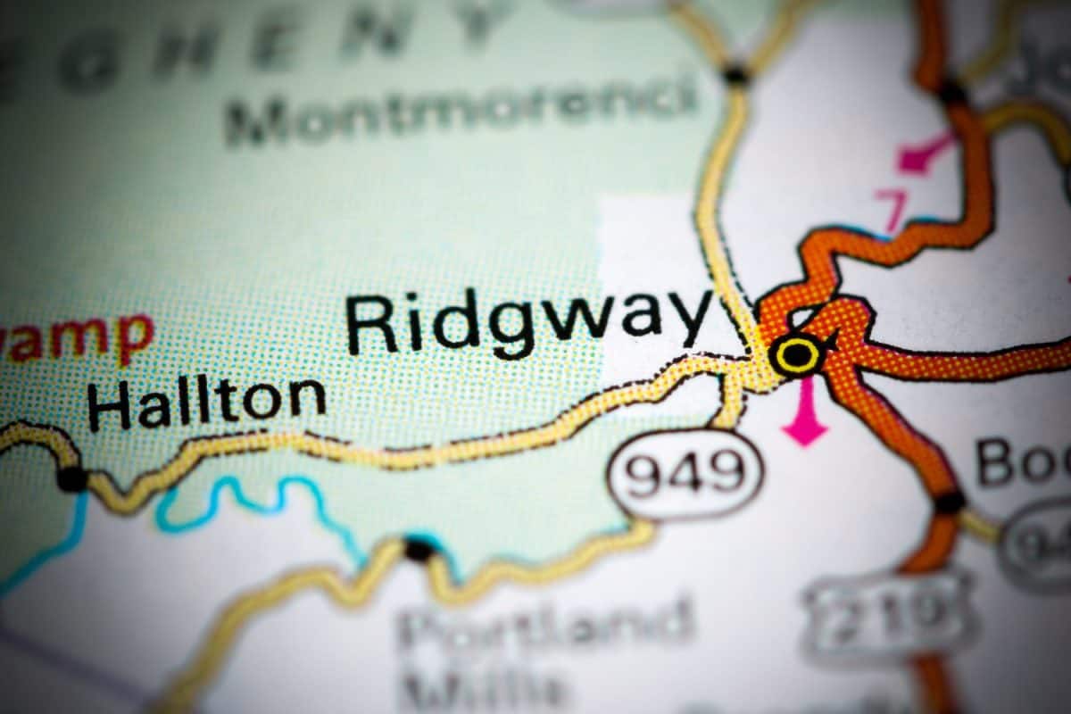 Ridgway. Pennsylvania. USA on a map