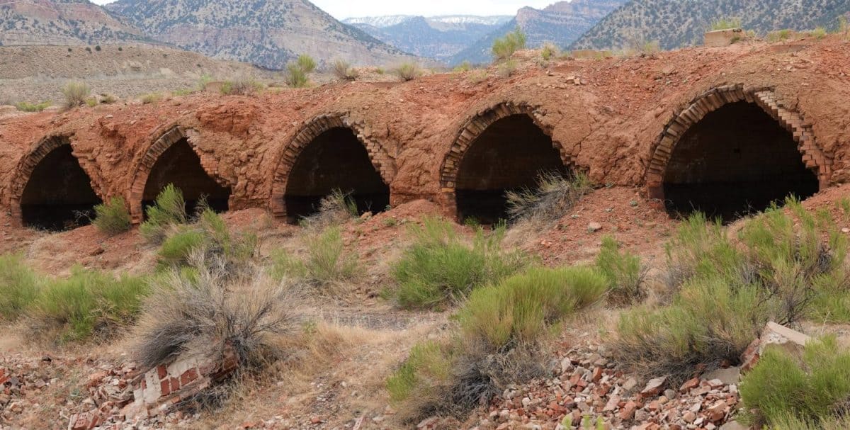 A row of historical brick Coke Ovens near Sunnyside, East Carbon, Utah.