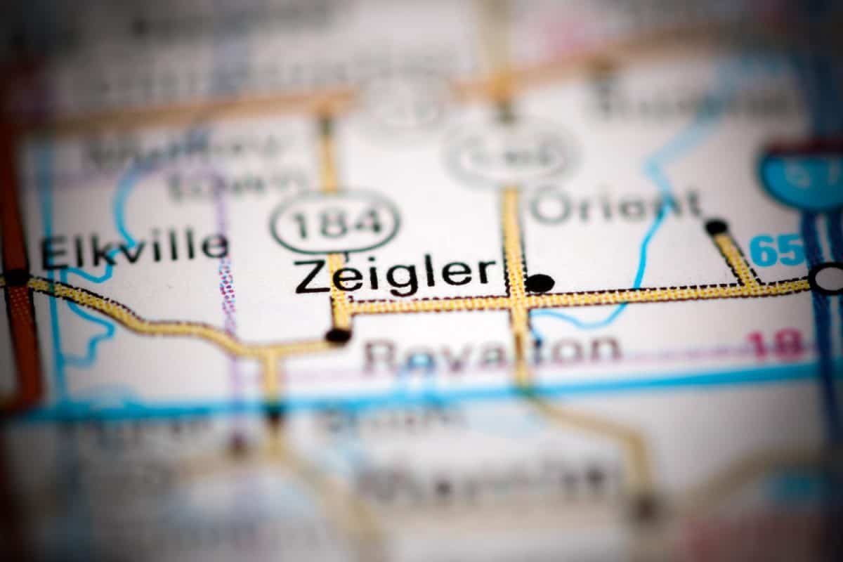 Zeigler. Illinois. USA on a geography map