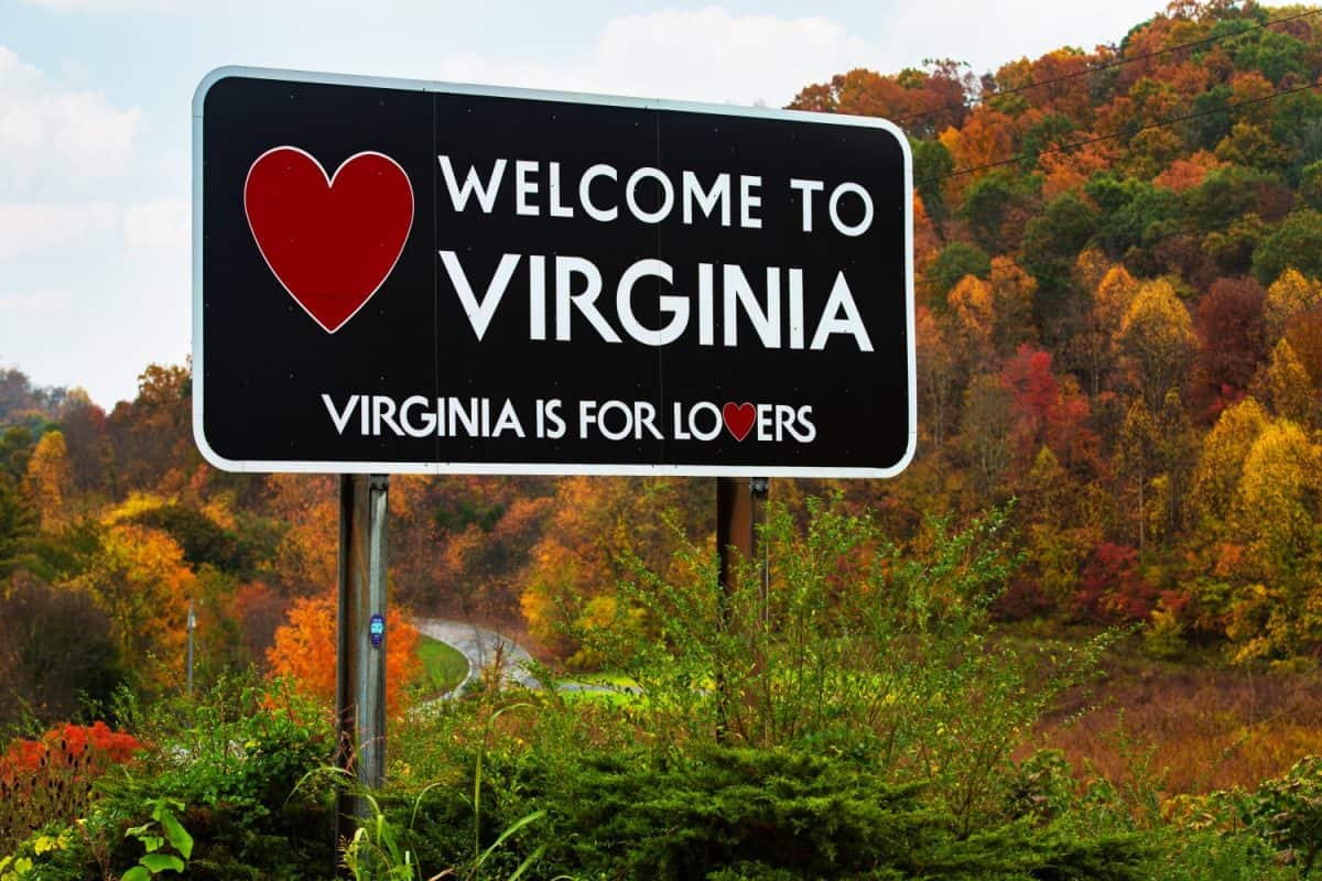 Virgina road sign on the side of the highway that says Virginia is for Lovers