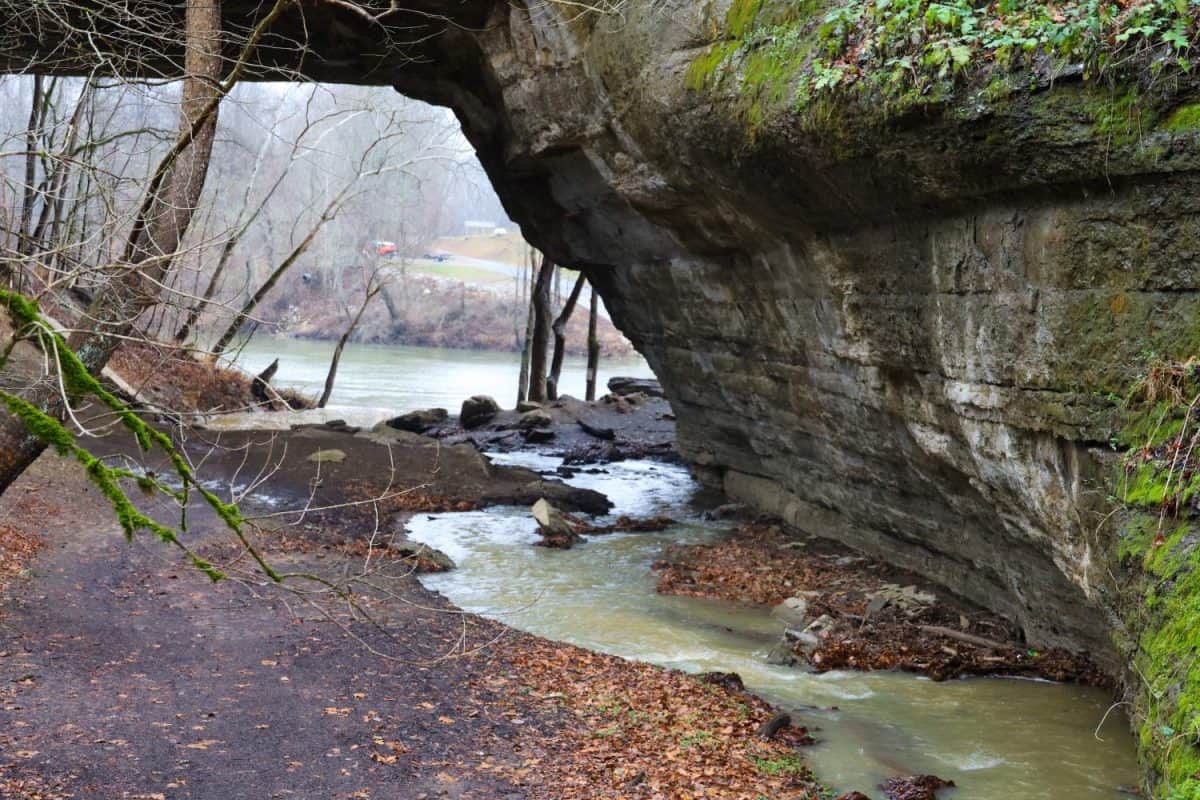 Jim’s Creeks rushing through the heart of Creelsboro Natural Bridge in Russell County, Kentucky