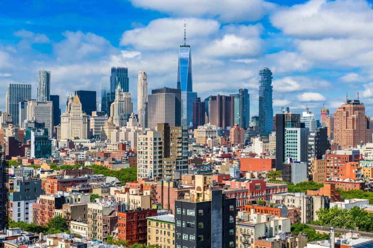 New York, New York, USA skyline of Lower Manhattan from the Lower East Side.