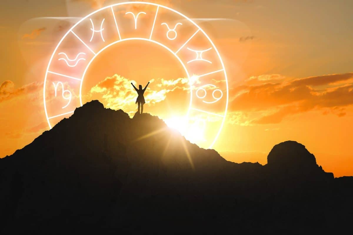 Zodiac wheel and photo of woman in mountains at sunset. Capricorn Zodiac: Personality Traits, Sign and More