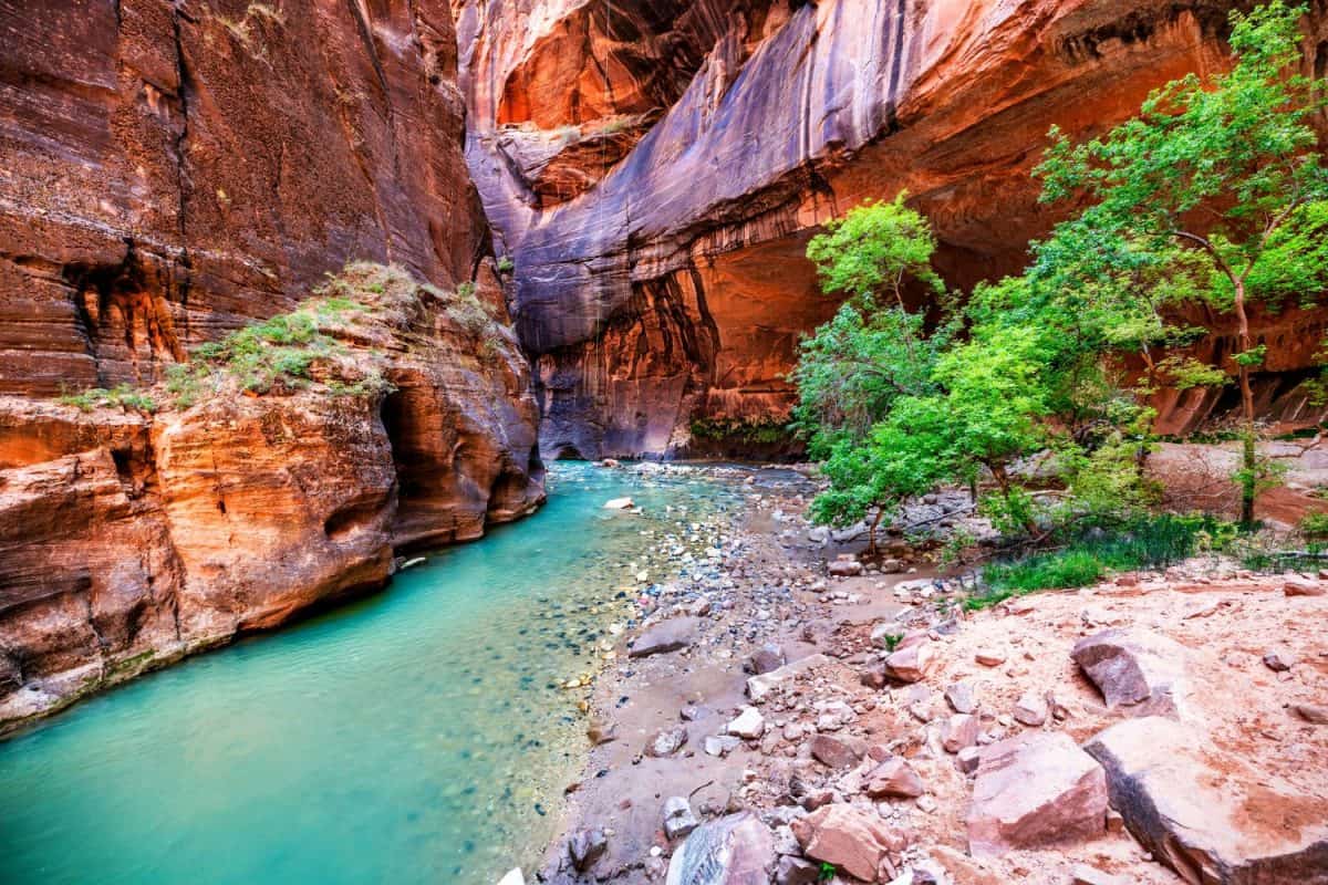 Zion National Park, Utah, USA narrowing trail. Beautiful scenery, views of incredibly picturesque cliffs and mountains. Concept, tourism, travel, landmark