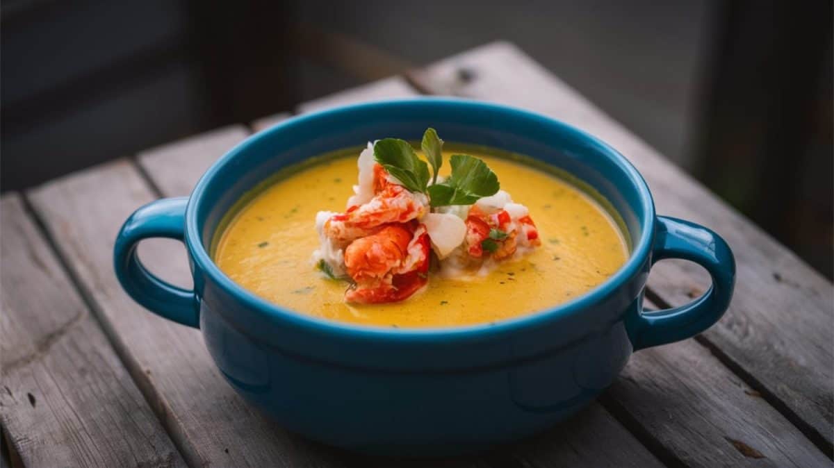 Lobster Bisque: Rich, creamy soup made from lobster, often with sherry.