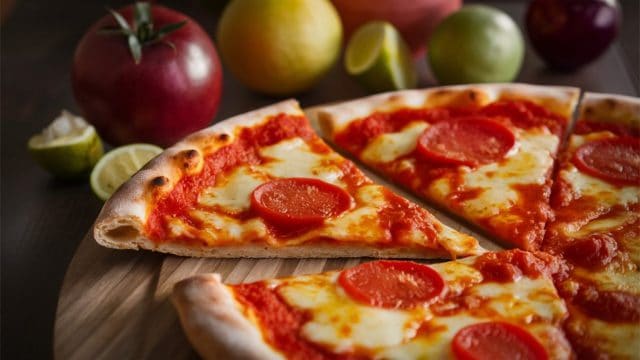 New York-style pizza - Thin-crust pizza with tomato sauce and cheese, foldable slices.