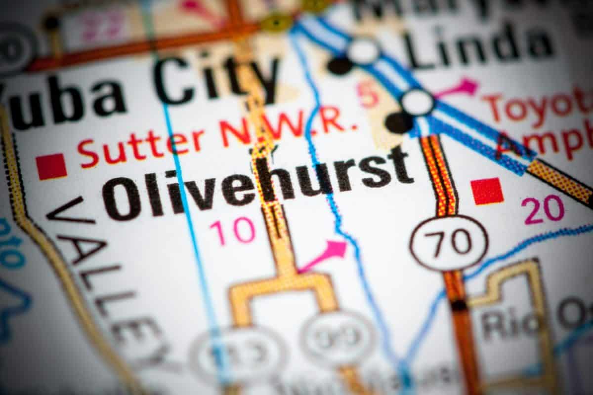 Olivehurst. California. USA on a map.