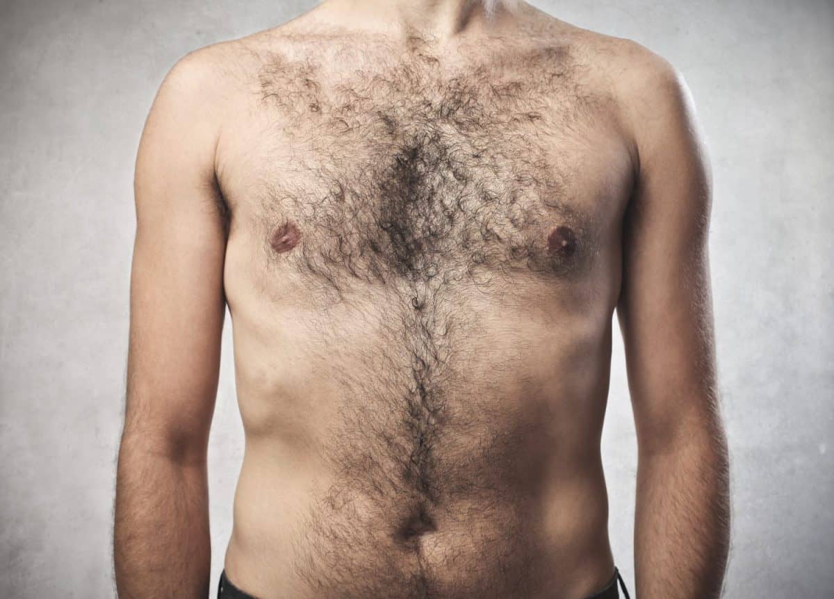 Closeup of a hairy man's chest