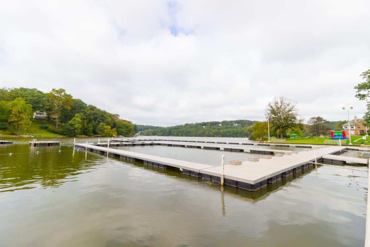 Swimming dock and lanes at White Meadow Lake in Rockaway New Jersey