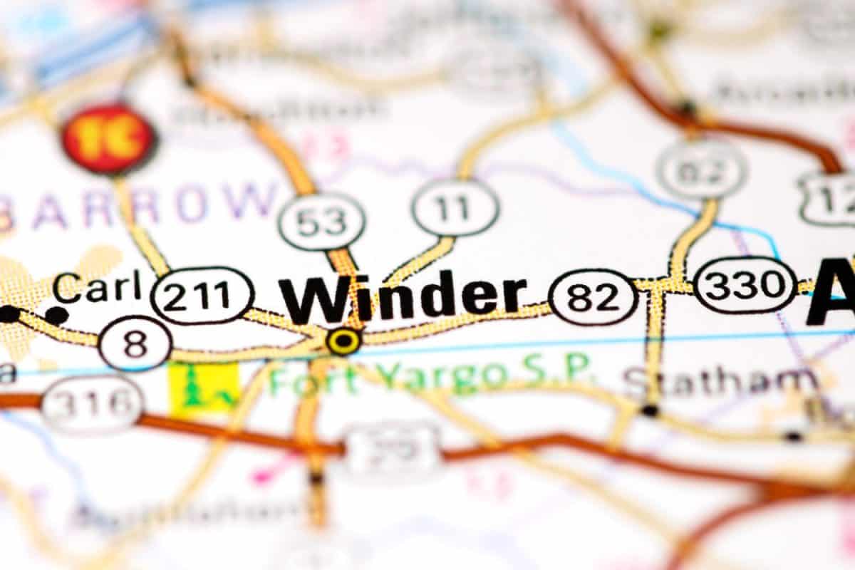 Winder. Georgia. USA on a map