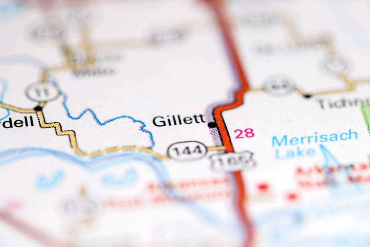 Gillett. Arkansas. USA on a geography map