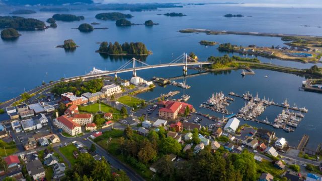 Downtown of Sitka Alaska at sunset