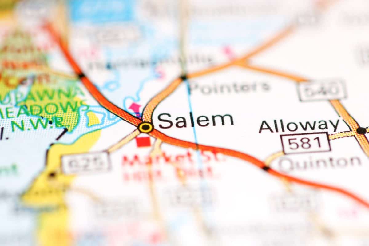 Salem. New Jersey. USA on a geography map