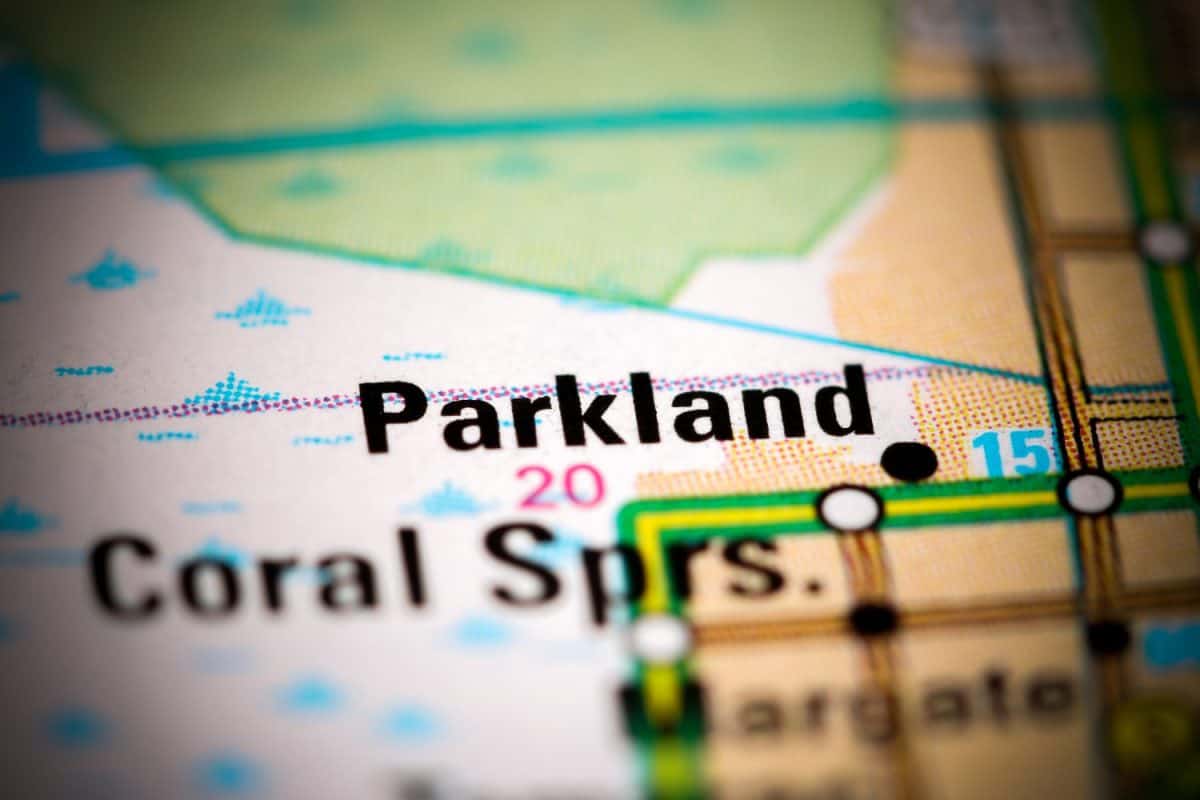 Parkland. Florida. USA on a map