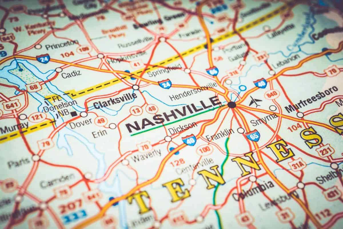 Nashville on usa map background