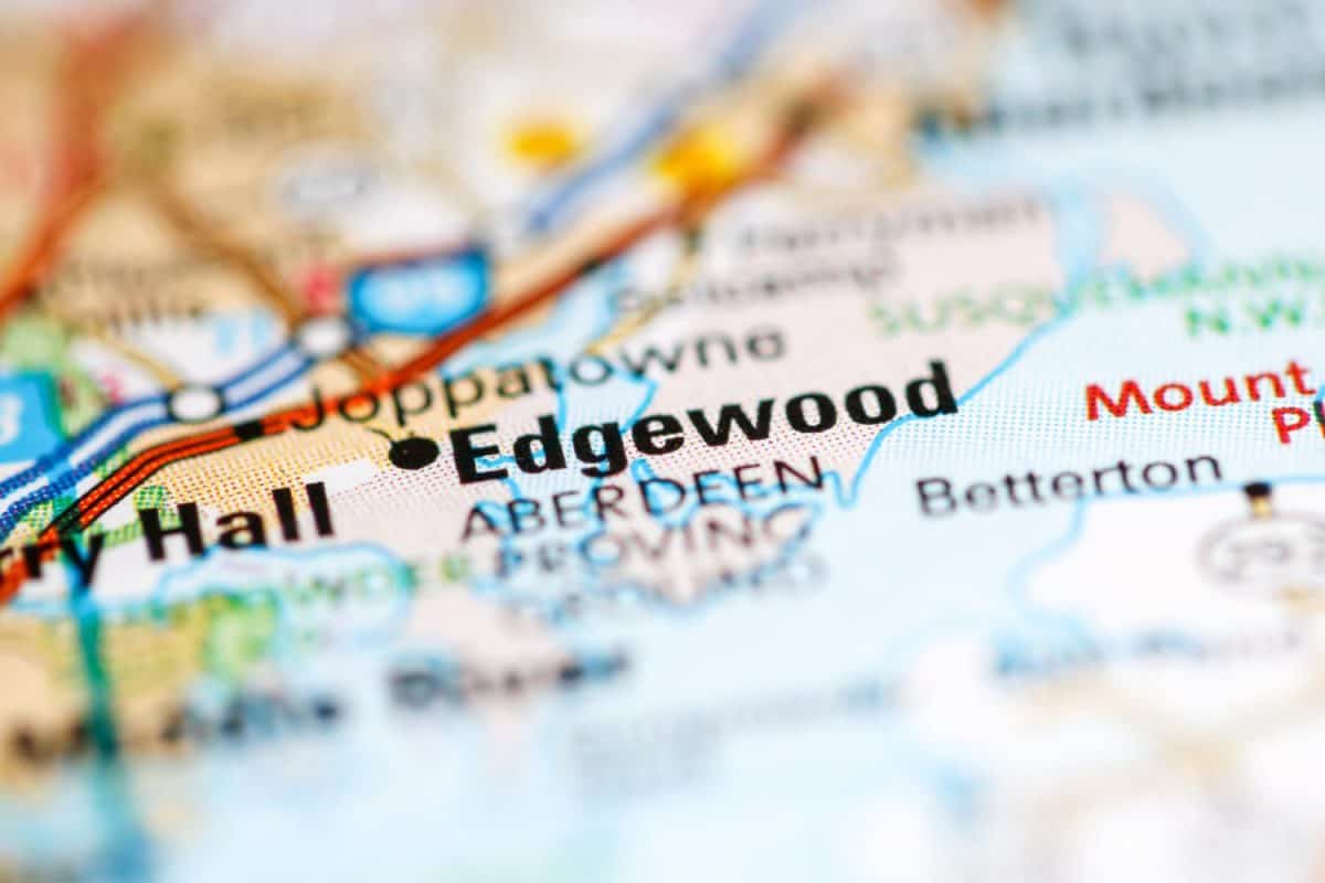 Edgewood. Maryland. USA on a geography map