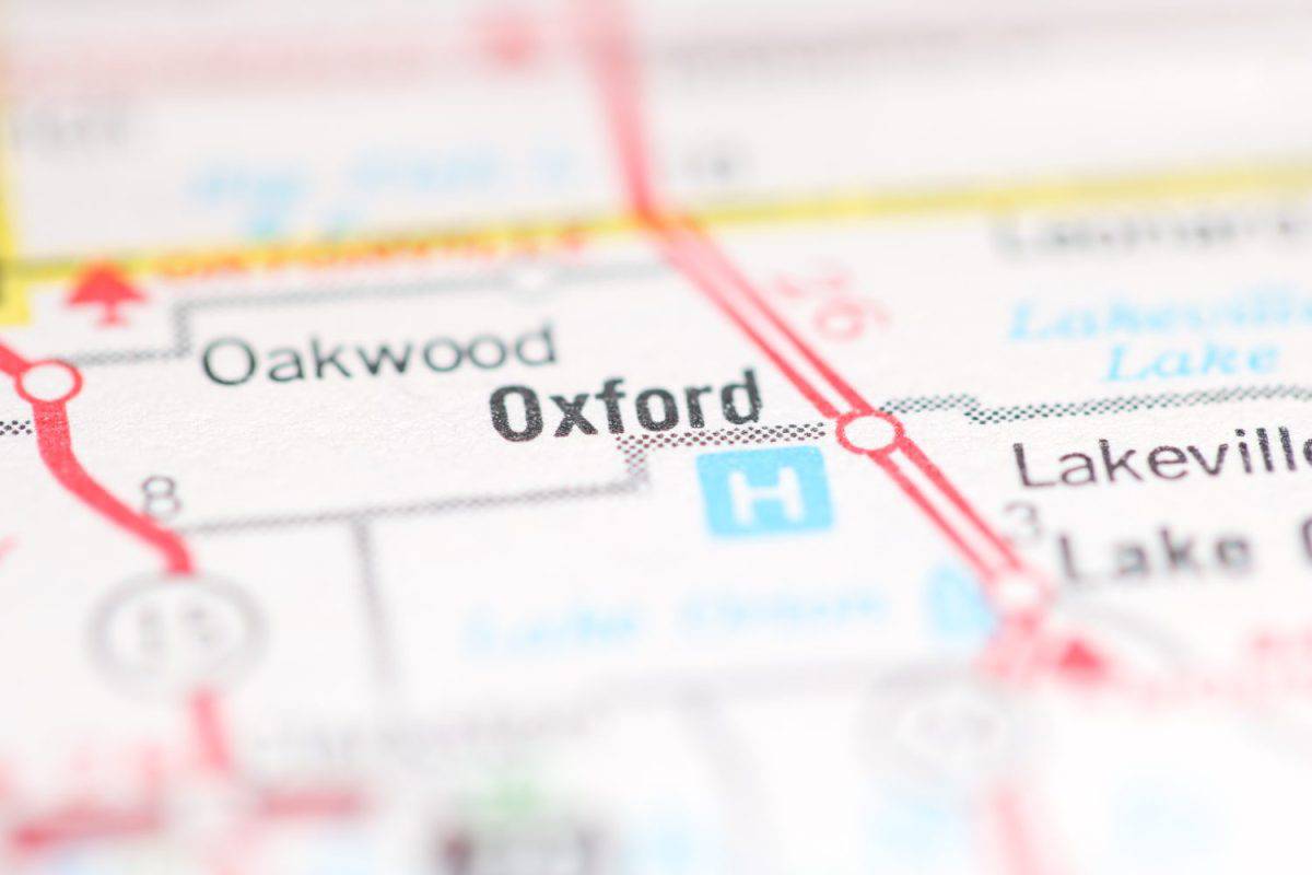 Oxford. Michigan. USA on a geography map.