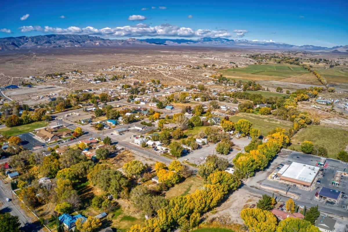 Aerial View of Autumn Colors in the small Nevada town of Alamo