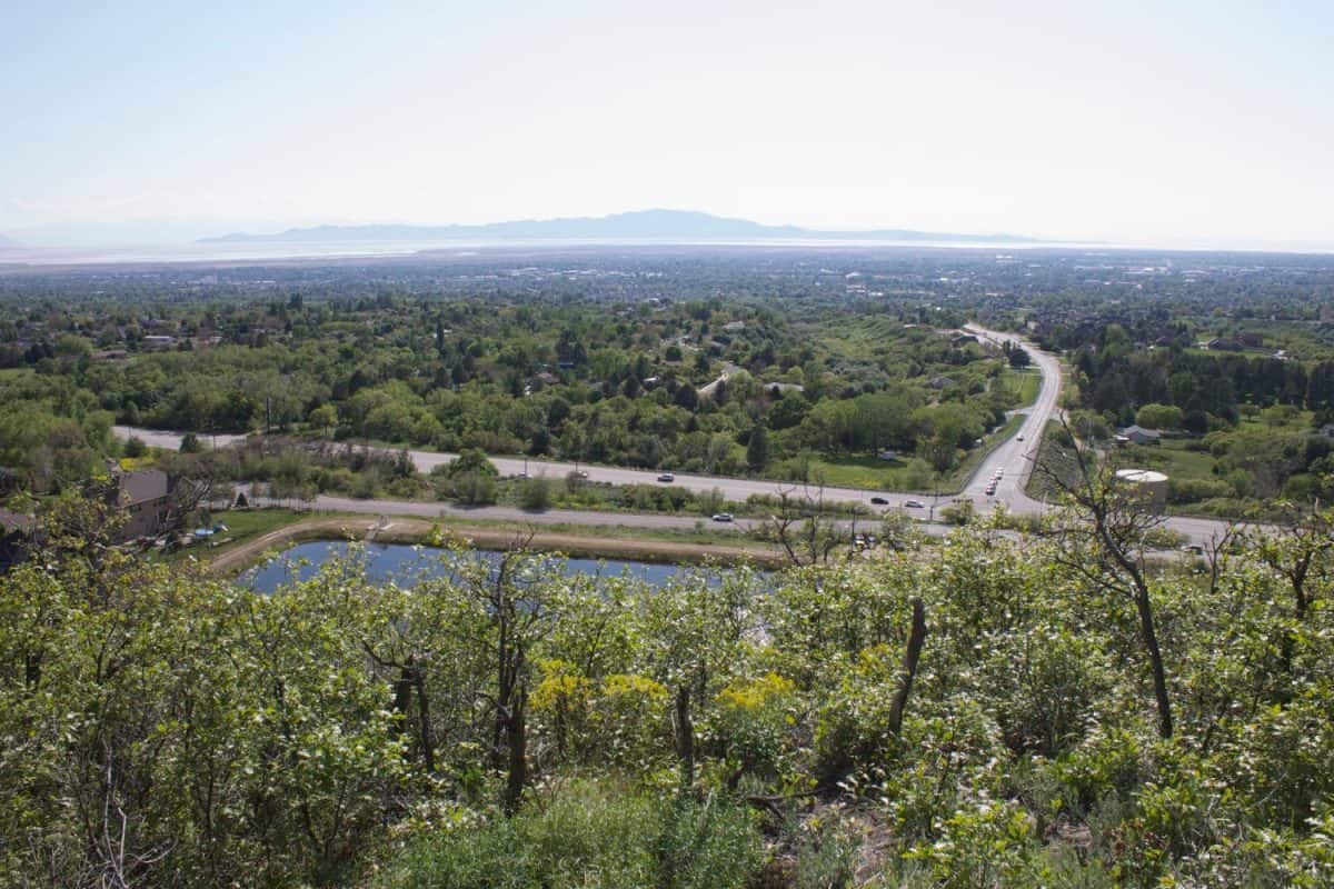 Lookout over Davis County, UT from mountain trail