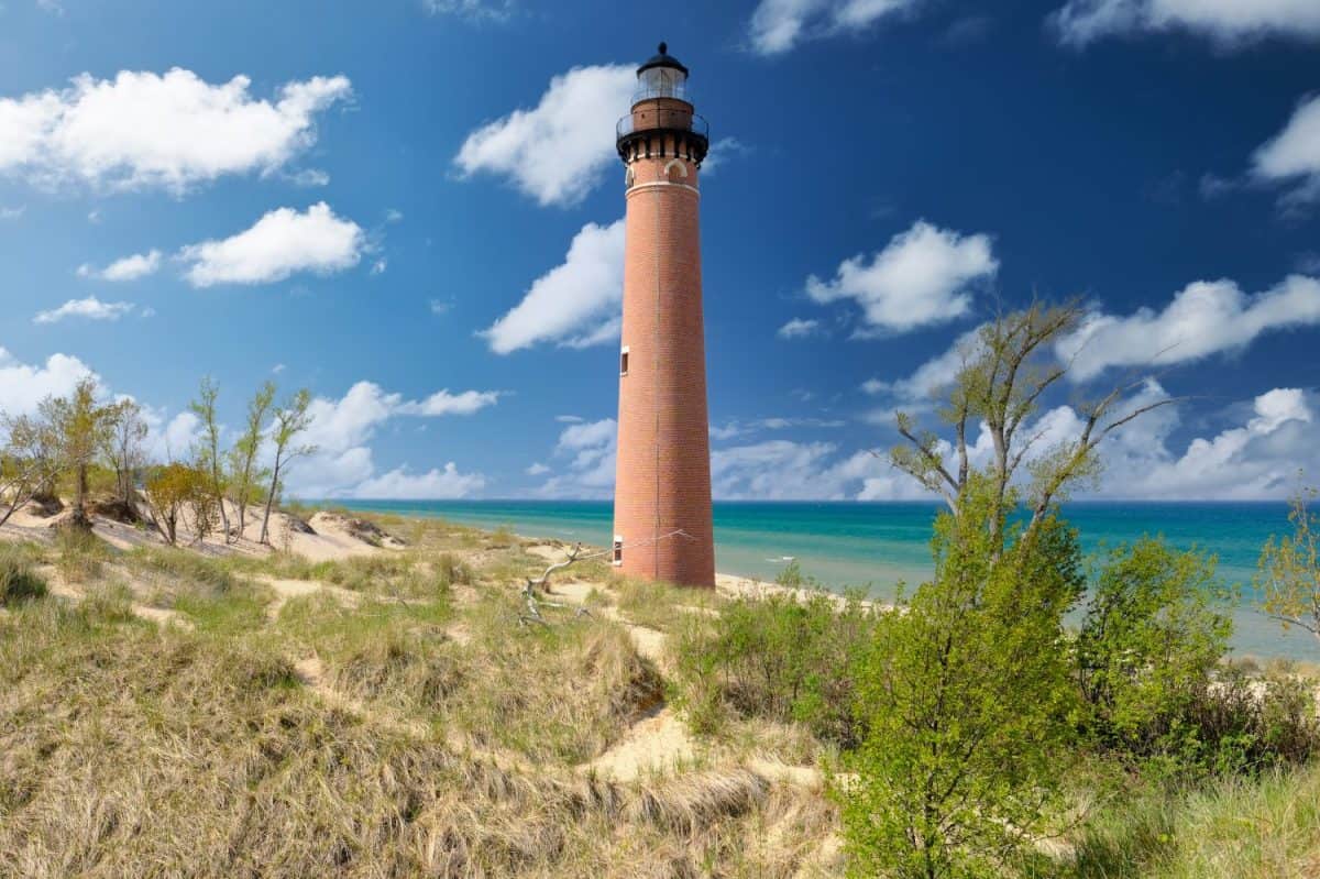 Little Sable Point Lighthouse in dunes, built in 1867, Lake Michigan, MI, USA