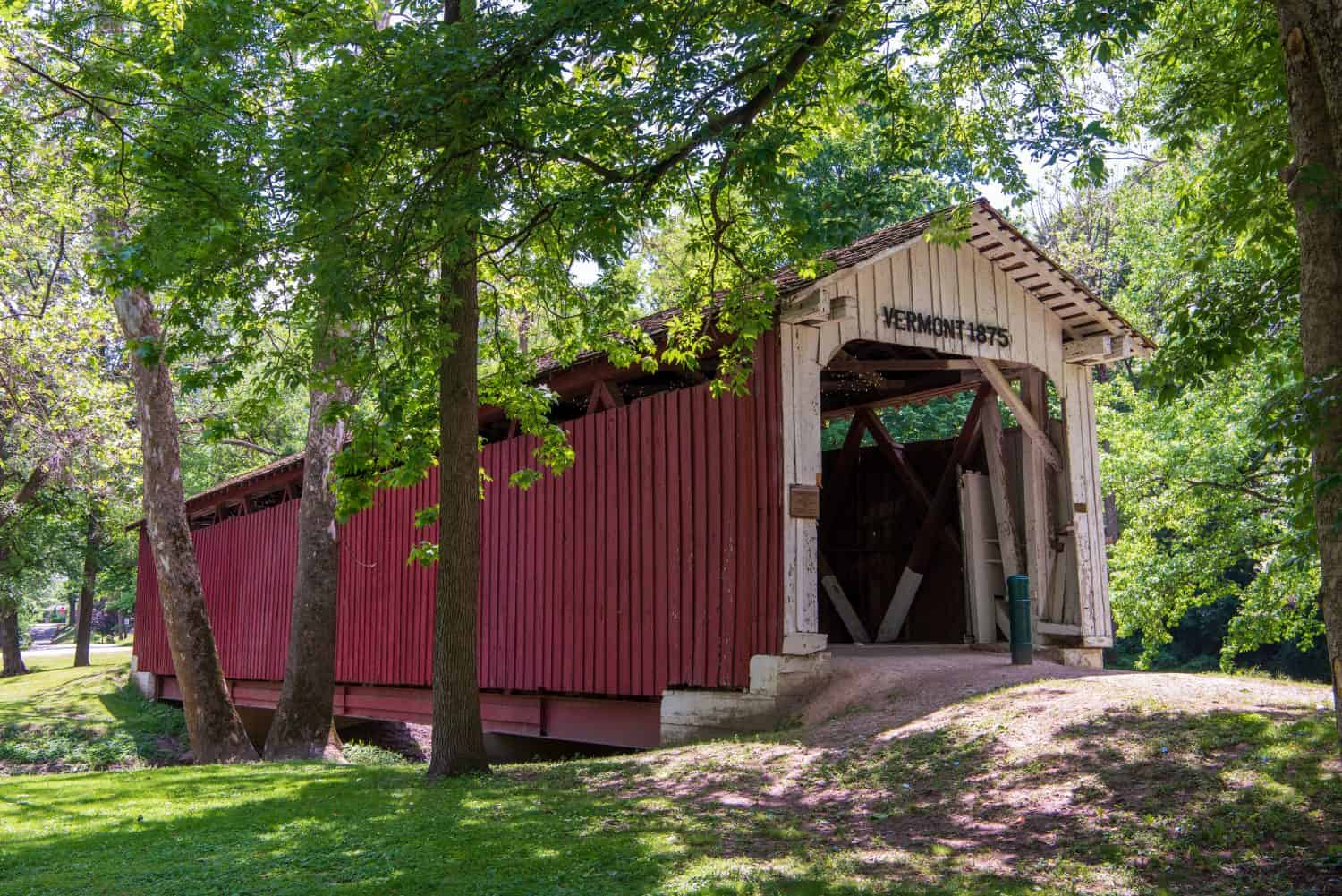 Vermont Covered Bridge is located at Highland Park, Kokomo, Howard County, Indiana. It was built in 1875, using a Smith Type #3 Truss construction, by Smith Bridge Co. of Toledo, Ohio.