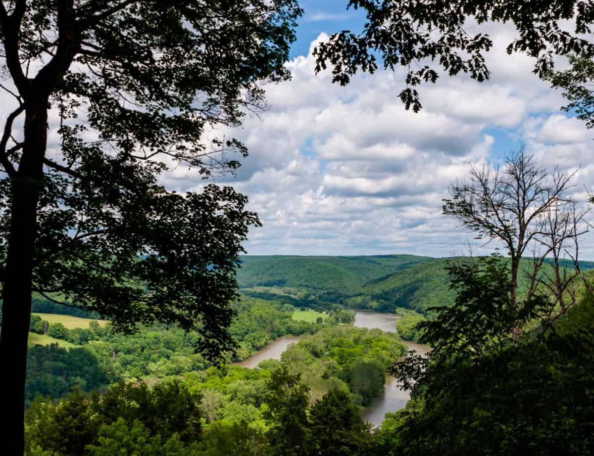 The view of the Allegheny River from the Tidioute overlook in Warren County, Pennsylvania, USA on a sunny summer day