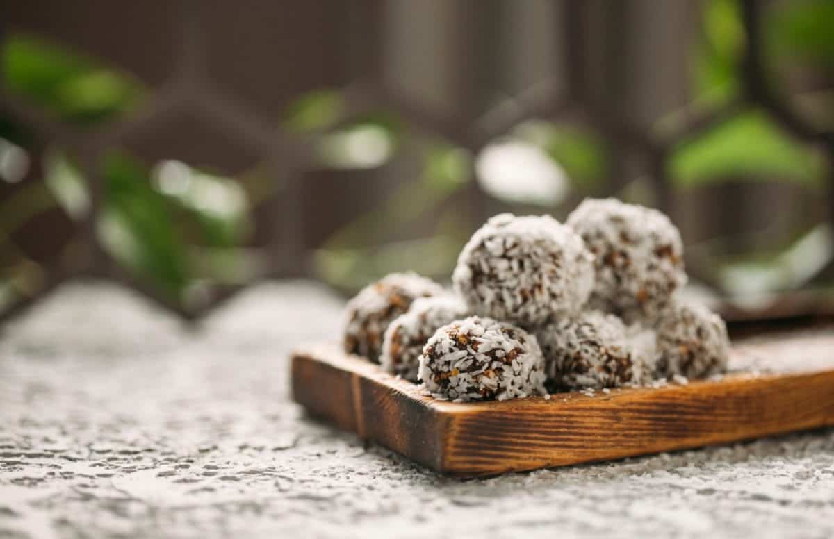 candy balls made of dates and coconut chips25 healthy portable snacks to always have on hand.