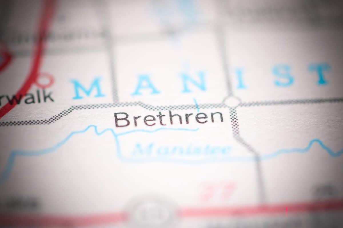 Brethren. Michigan. USA on a geography map.