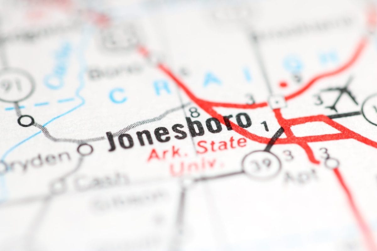 Jonesboro. Arkansas. USA on a geography map