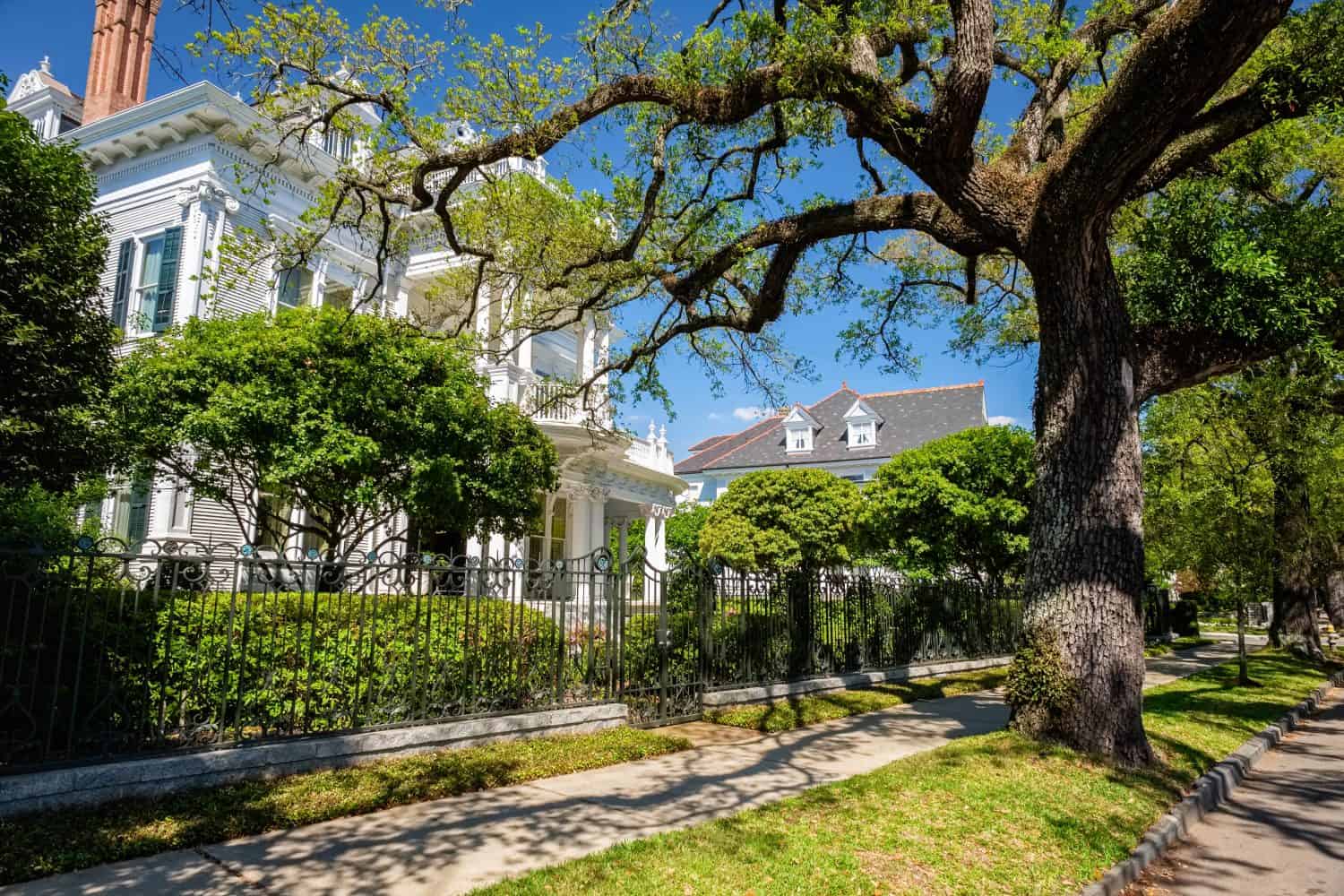 Beautiful vintage luxury homes along Saint Charles Avenue in New Orleans, Louisiana