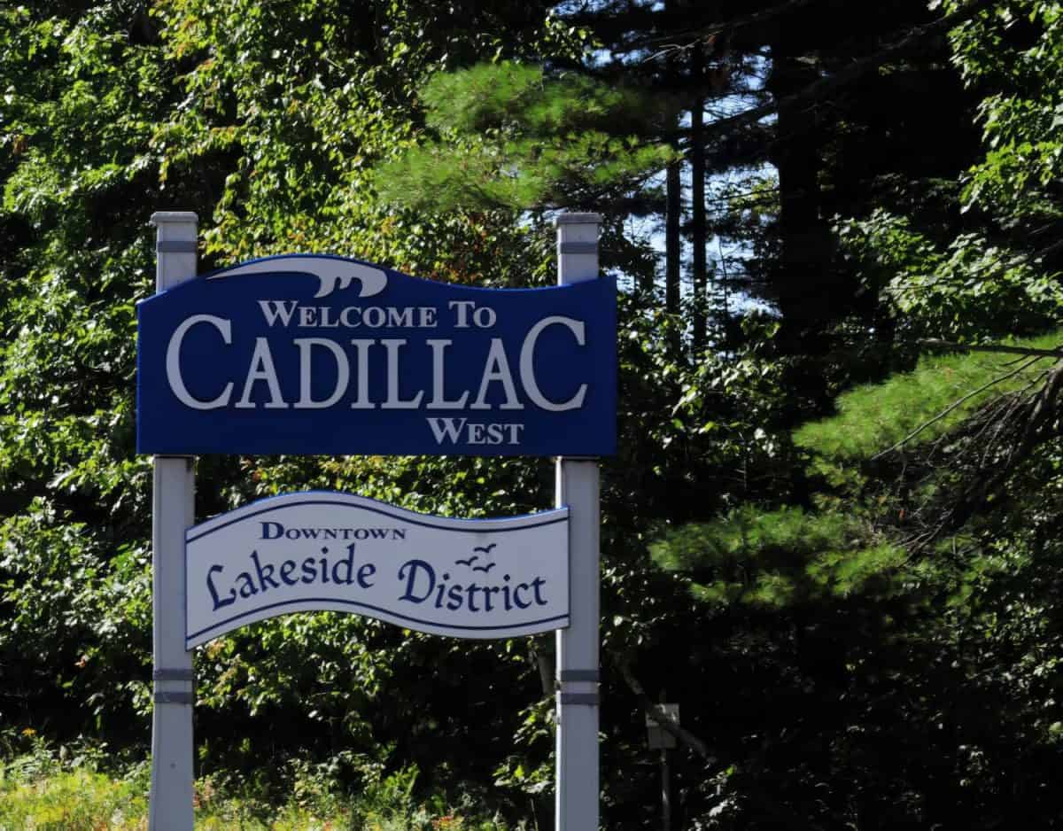 Welcome sign to Cadillac Michigan