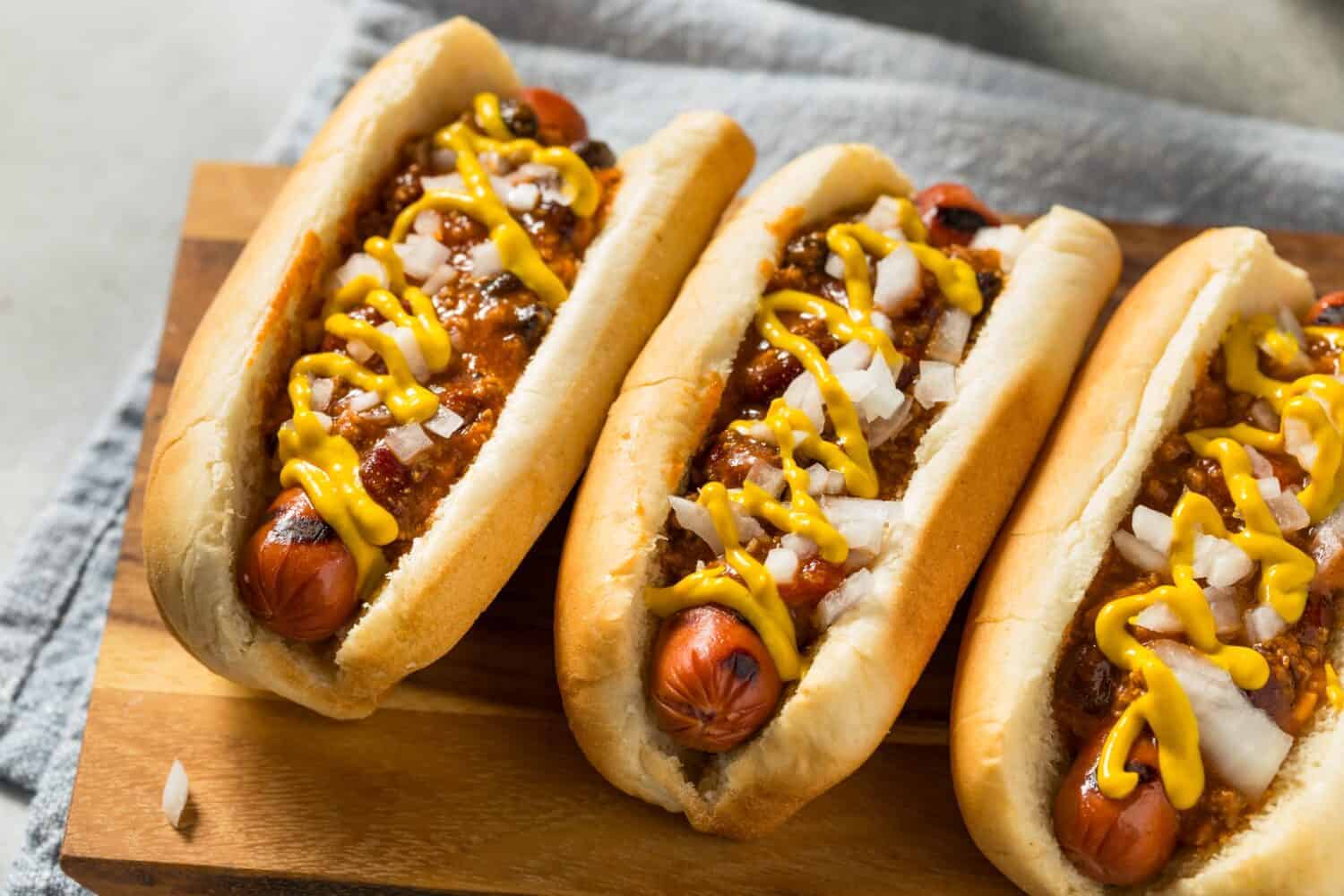 Homemade Coney Island Hot Dog with Chili and Mustard