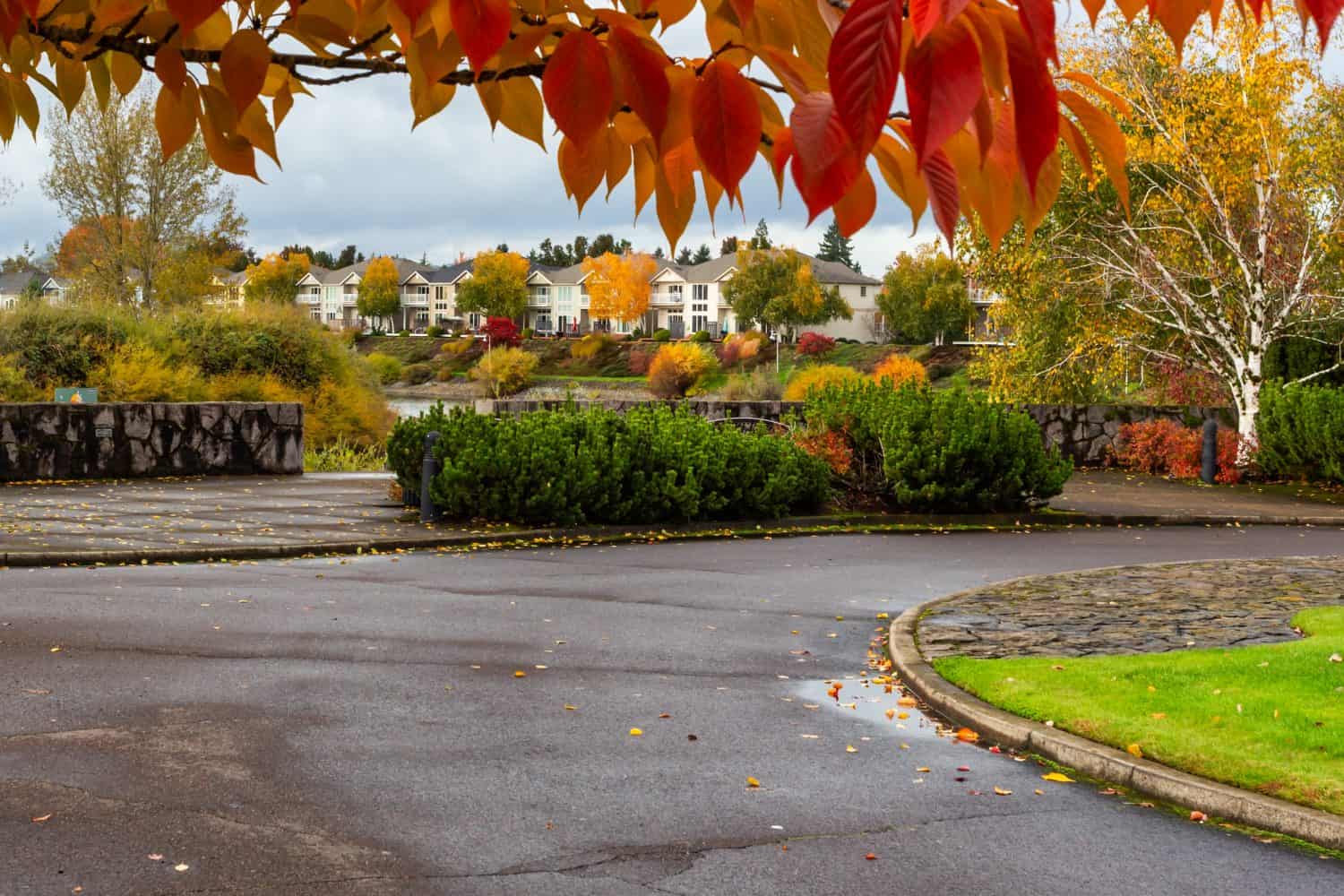 Urban park autumn view in daylight. Keizer, Oregon