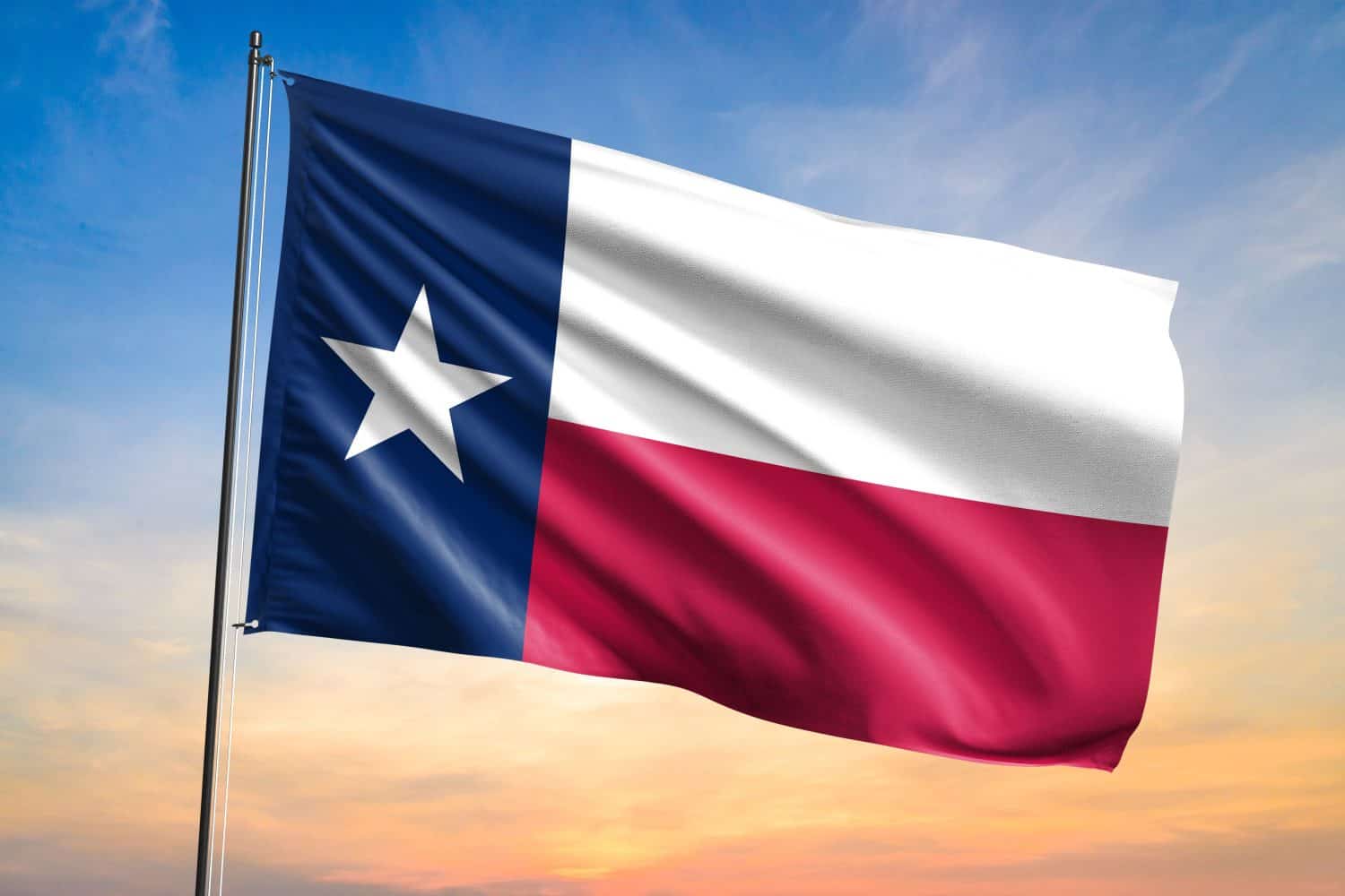 Flag of Texas waving flag on sunset view