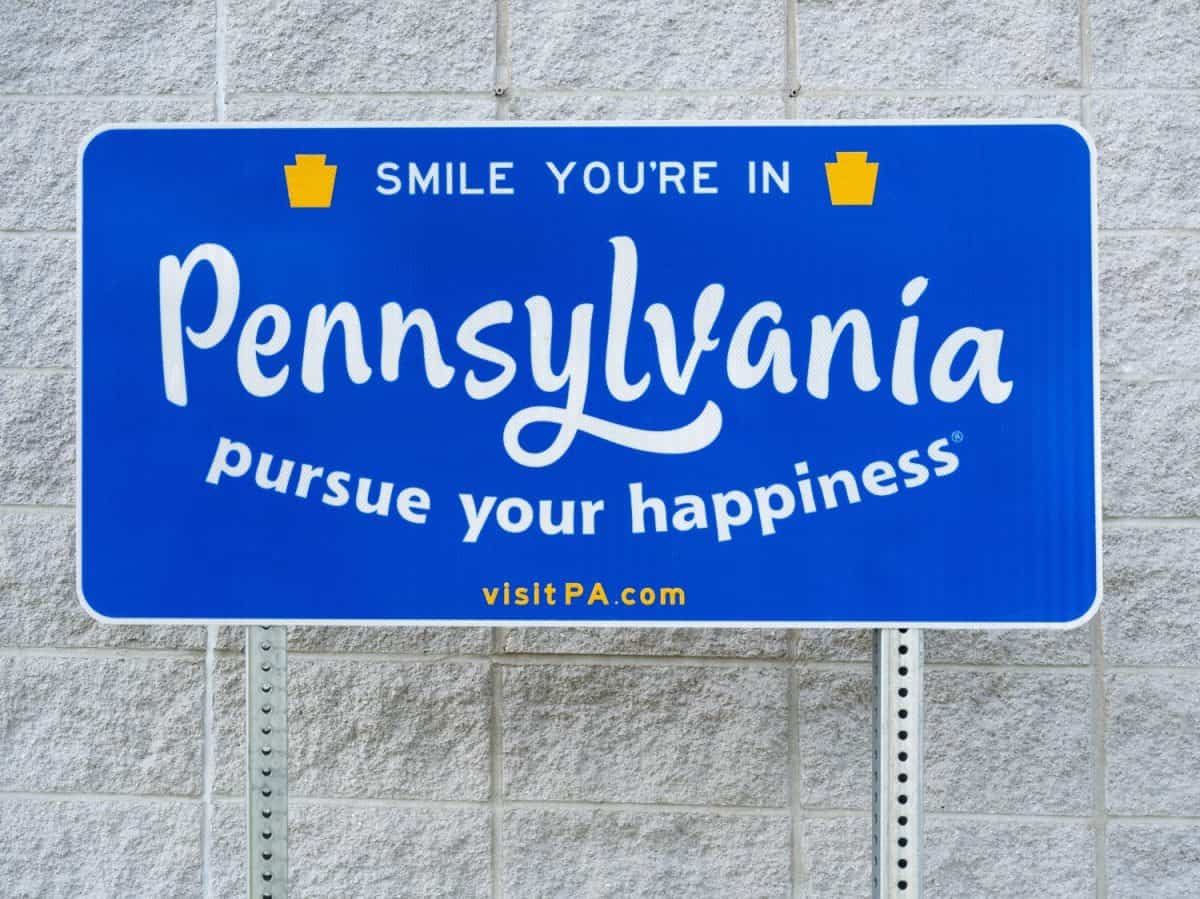 Welcome to Pennsylvania highway sign at rest stop